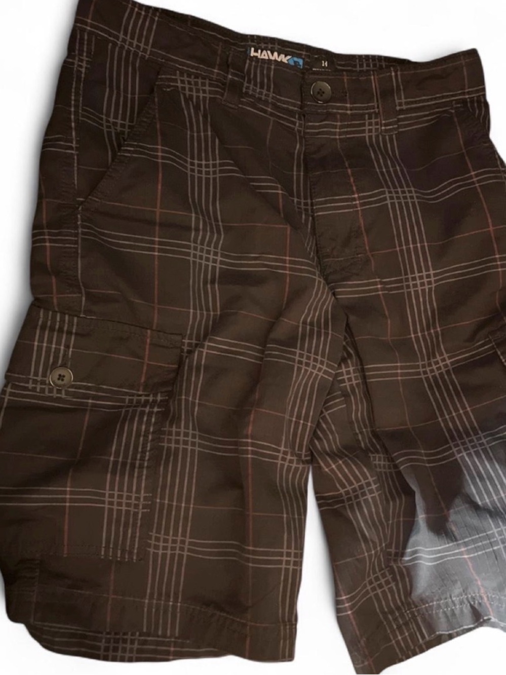 Tony Hawk black Plaid Cargo Shorts with White and Red Lines